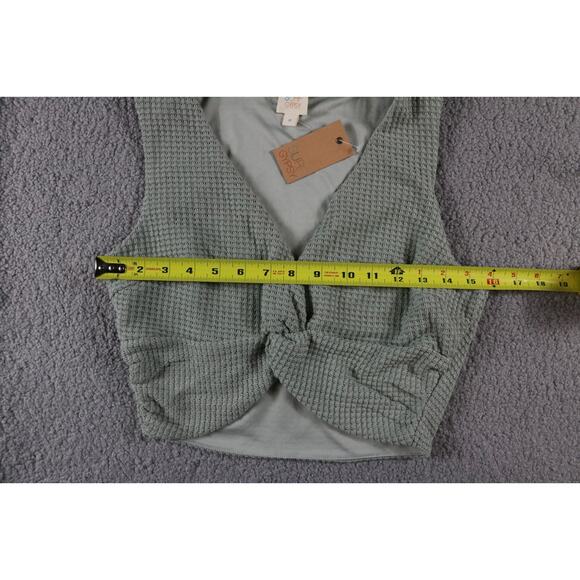 New Surf Gypsy Top Medium Green Basket Weave Twisted Ruched Cropped Pull Over - Picture 4 of 5